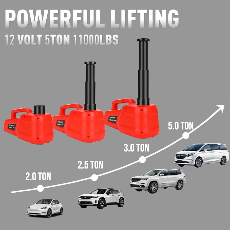 EFFIROSO Electric Car Jack 5 Ton/11000lbs 12V Lightweight Hydraulic Car Lift with 6.1-17.7 Inches for SUV Sedan Truck Repair Tools for Tire Change Replacement - Image 2